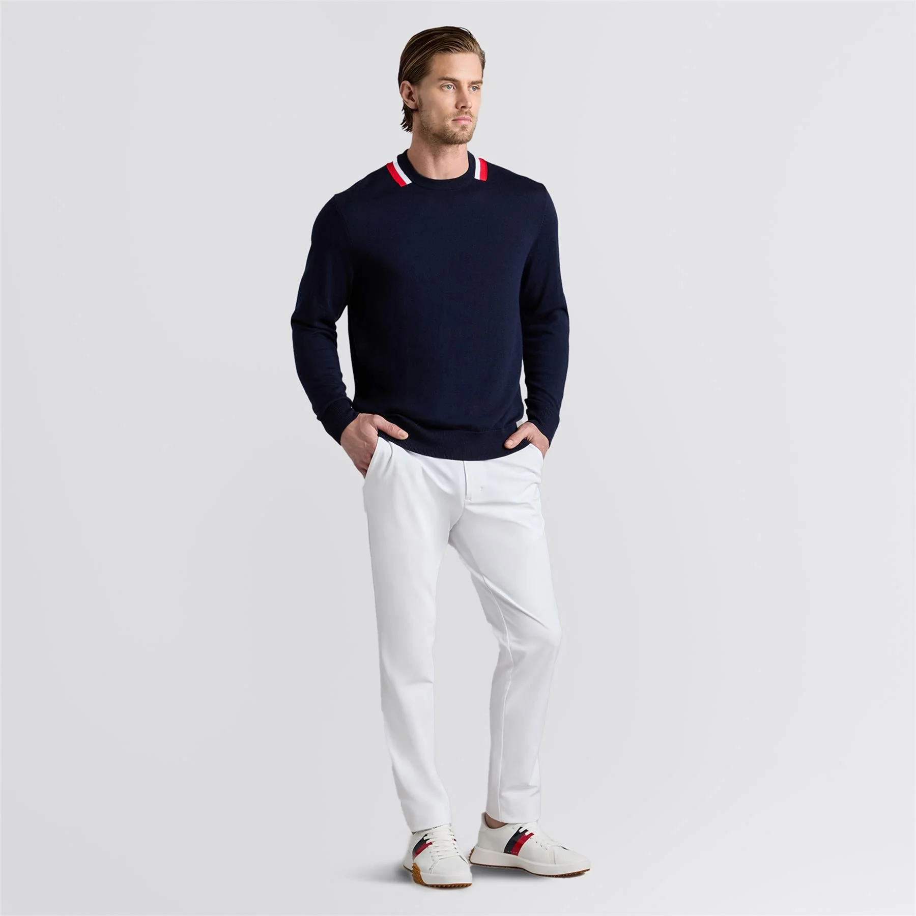 Color Block Merino Wool Sweater Twilight/Lava - Image 3