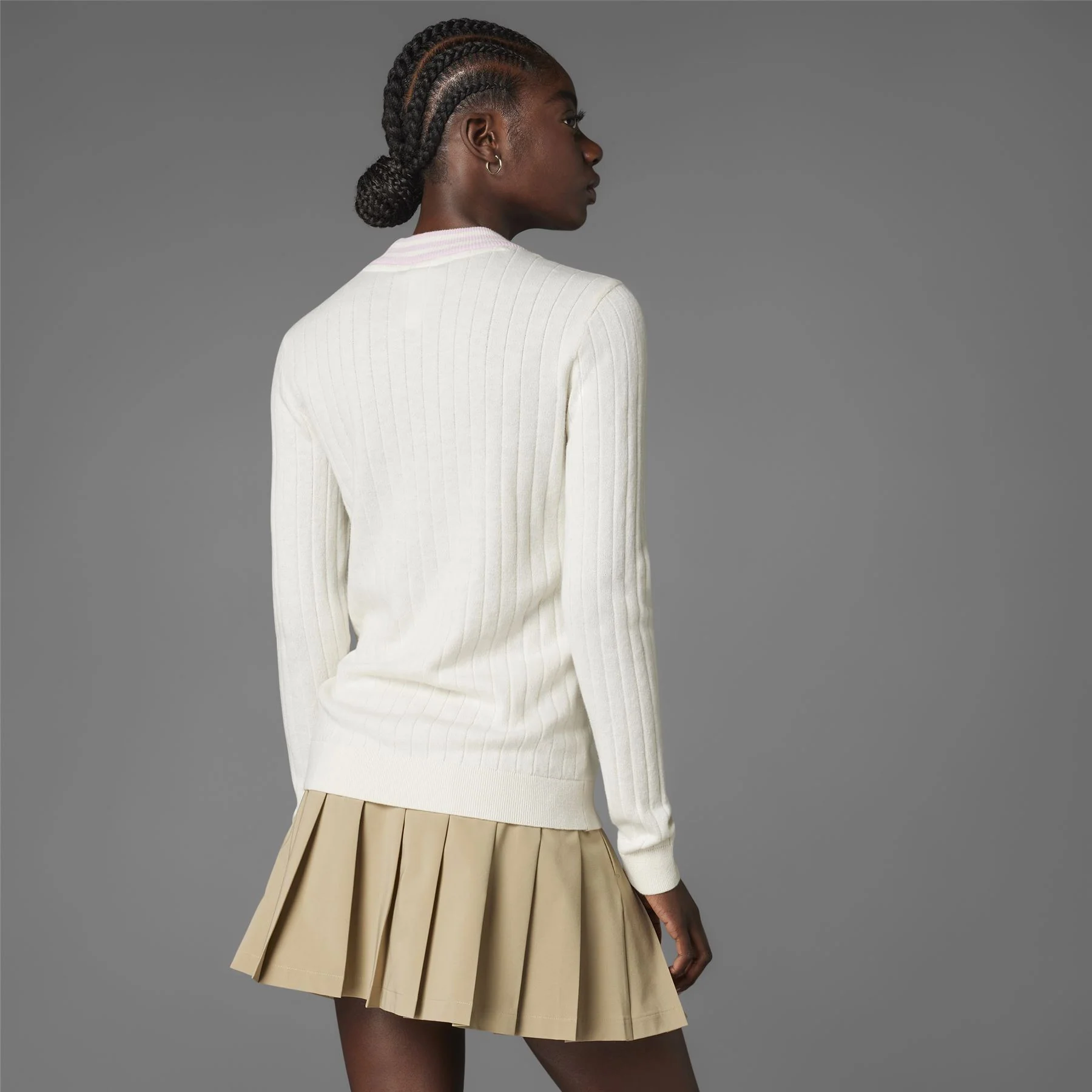 Womens Cashmere Knit Sweater Chalk White - Image 3