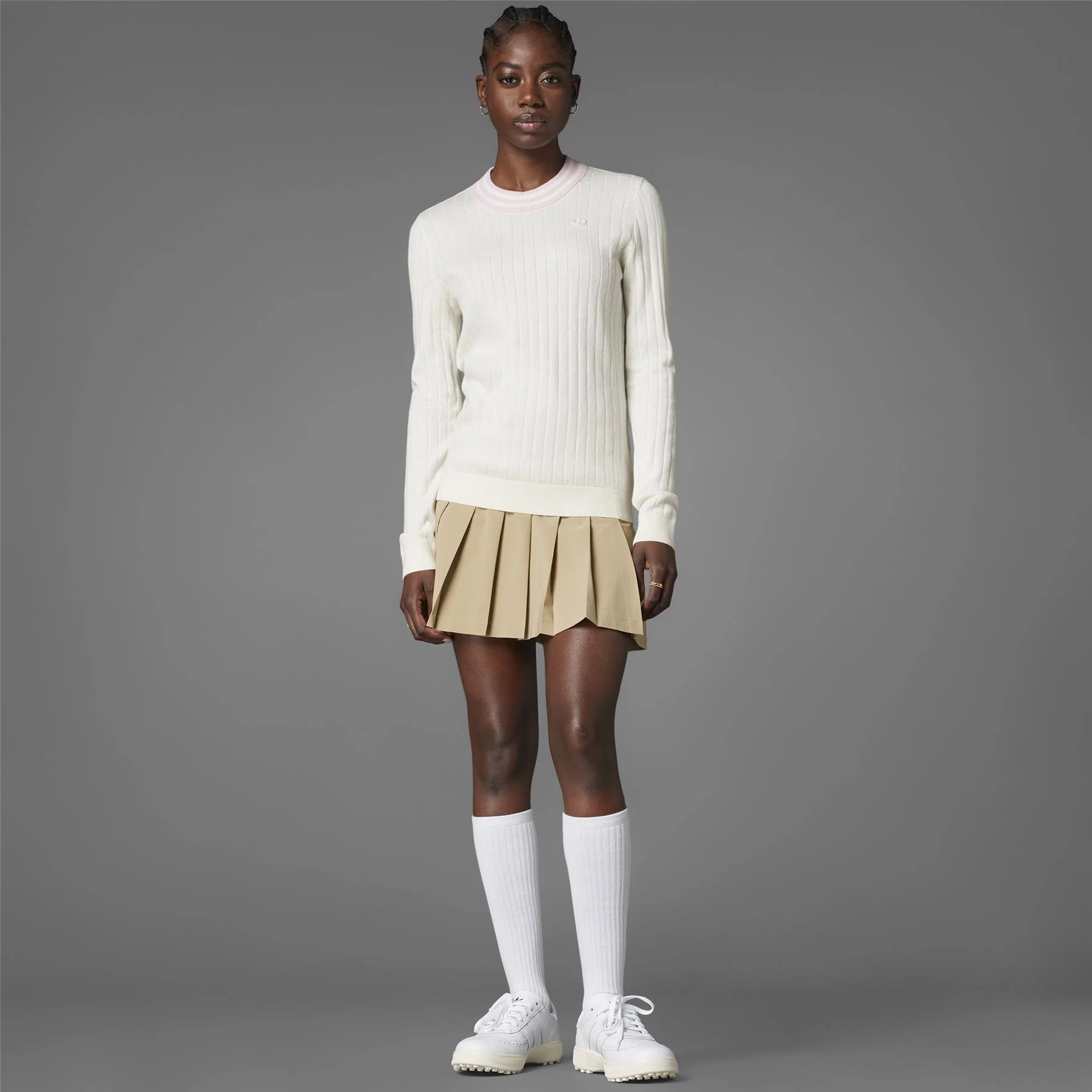 Womens Cashmere Knit Sweater Chalk White - Image 7