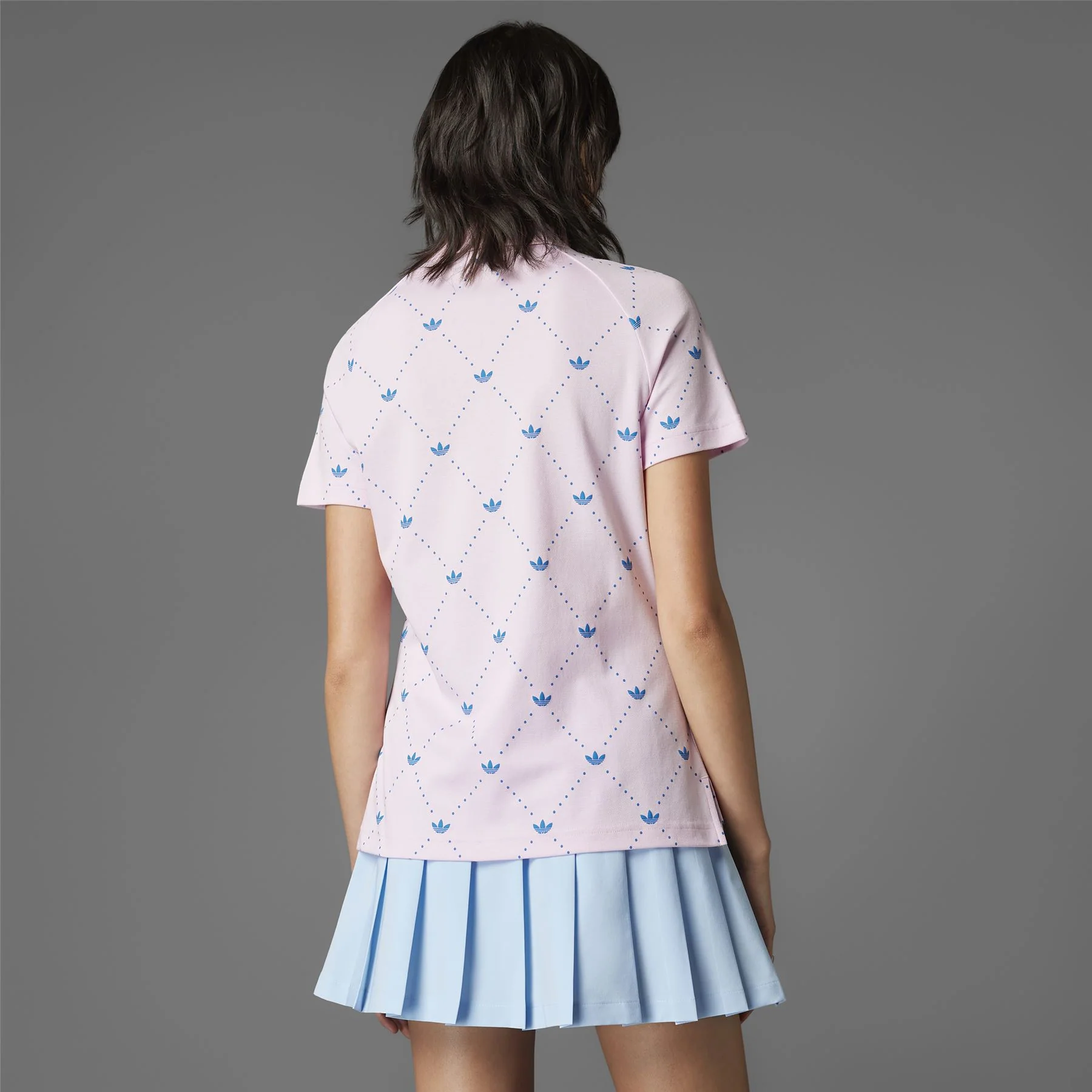 Womens Printed Trefoil Polo Clear Pink/Bluebird - Image 3
