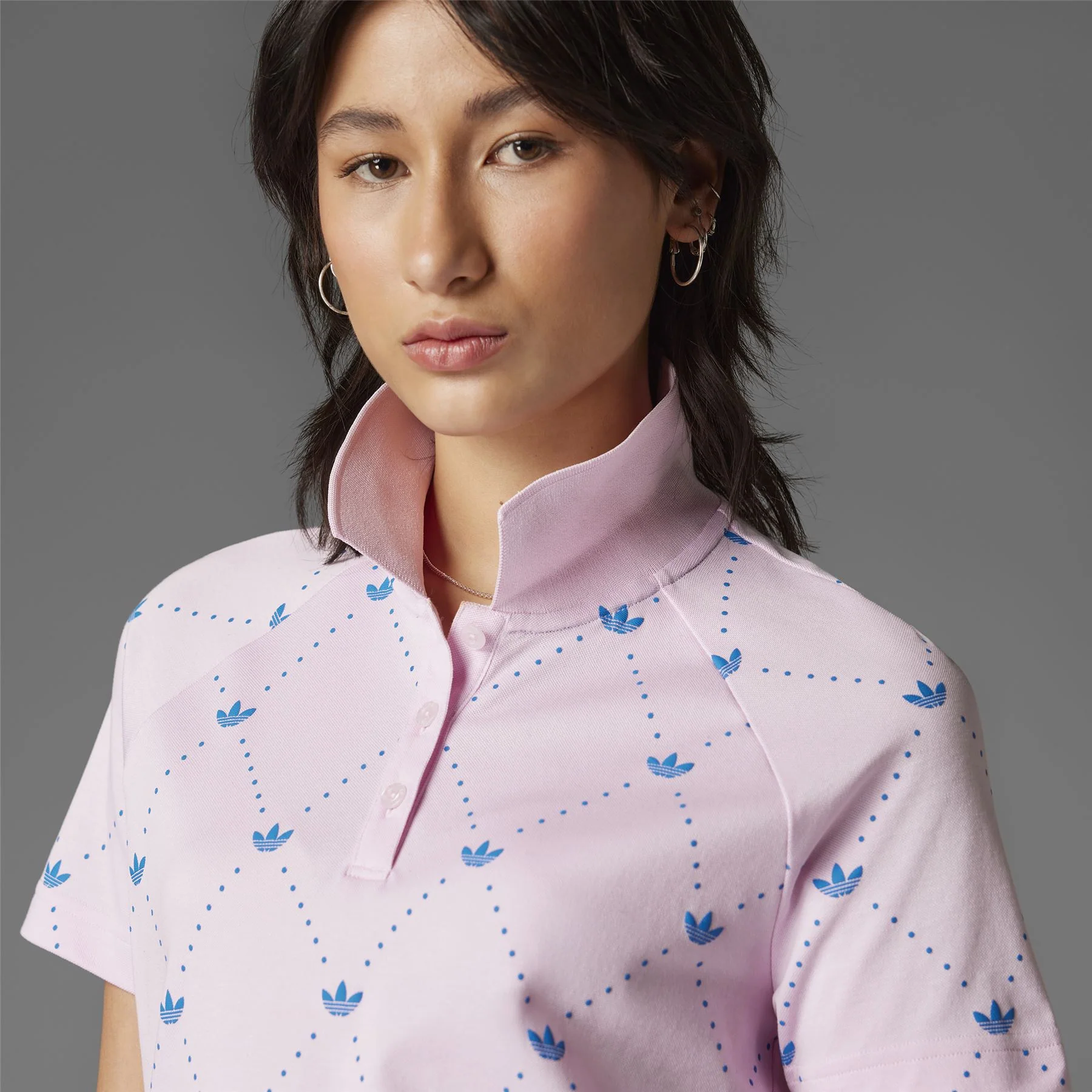 Womens Printed Trefoil Polo Clear Pink/Bluebird - Image 6