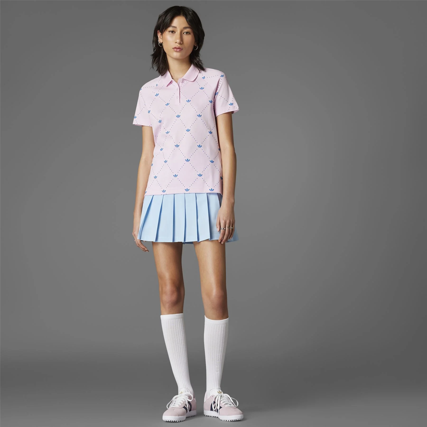 Womens Printed Trefoil Polo Clear Pink/Bluebird - Image 7