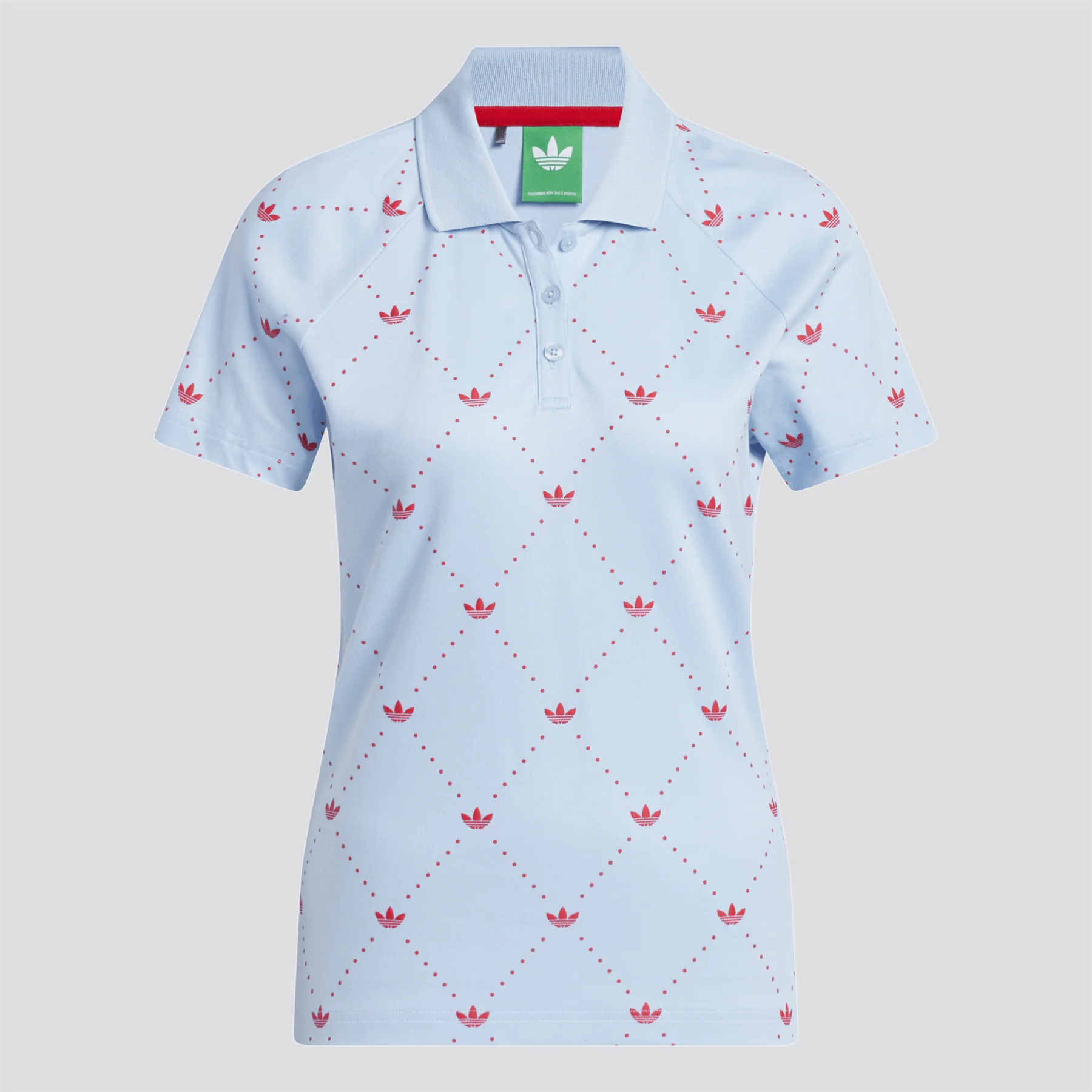 Womens Printed Trefoil Polo Clear Sky/Better Scarlet - Image 10