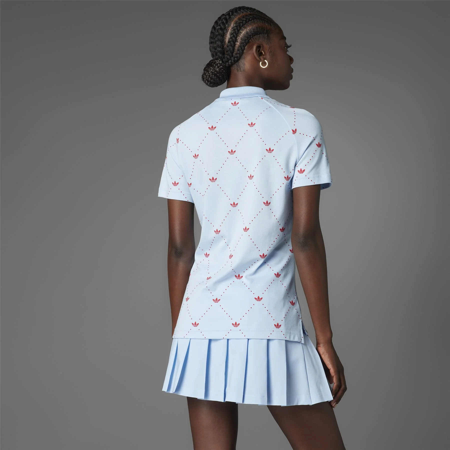 Womens Printed Trefoil Polo Clear Sky/Better Scarlet - Image 3
