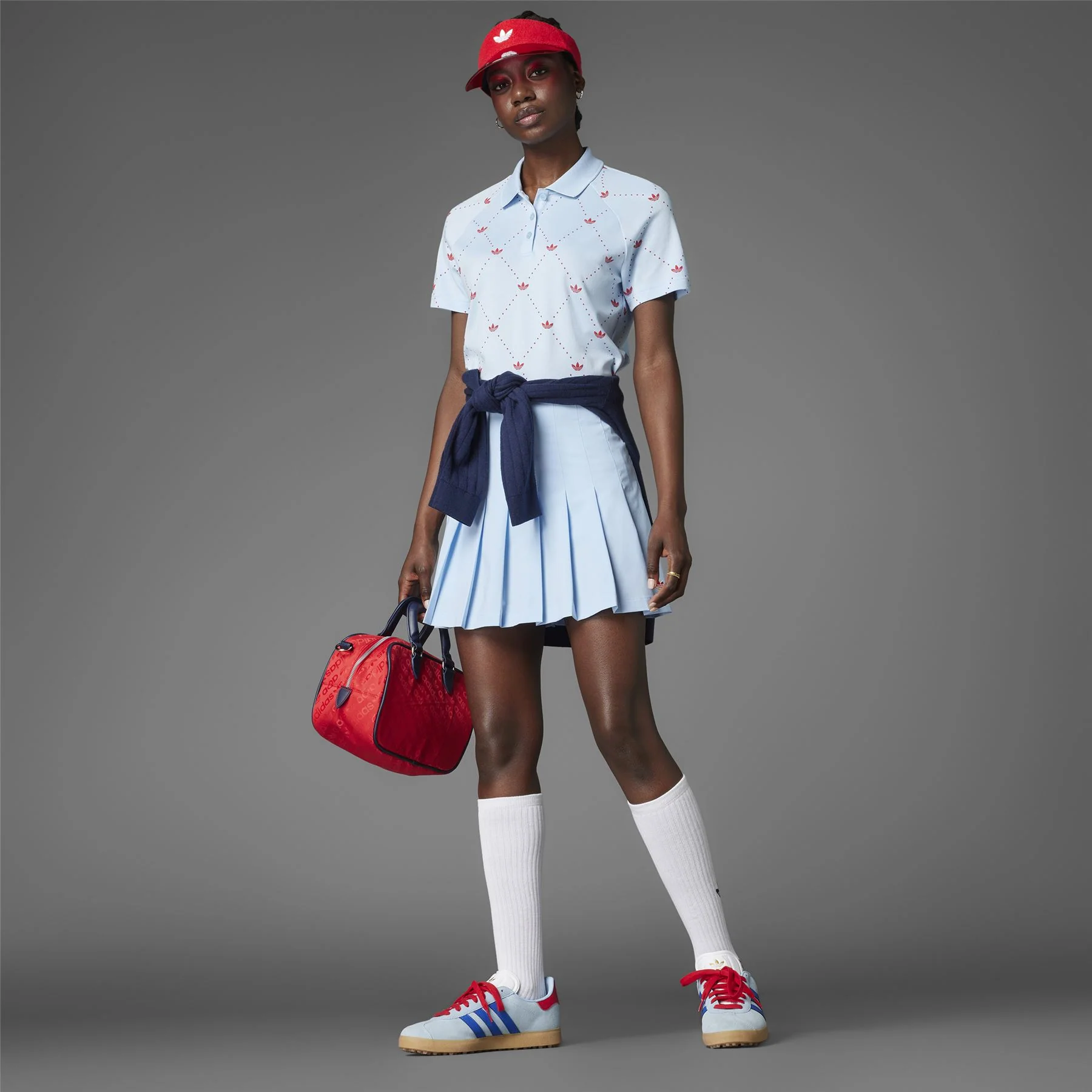 Womens Printed Trefoil Polo Clear Sky/Better Scarlet - Image 4