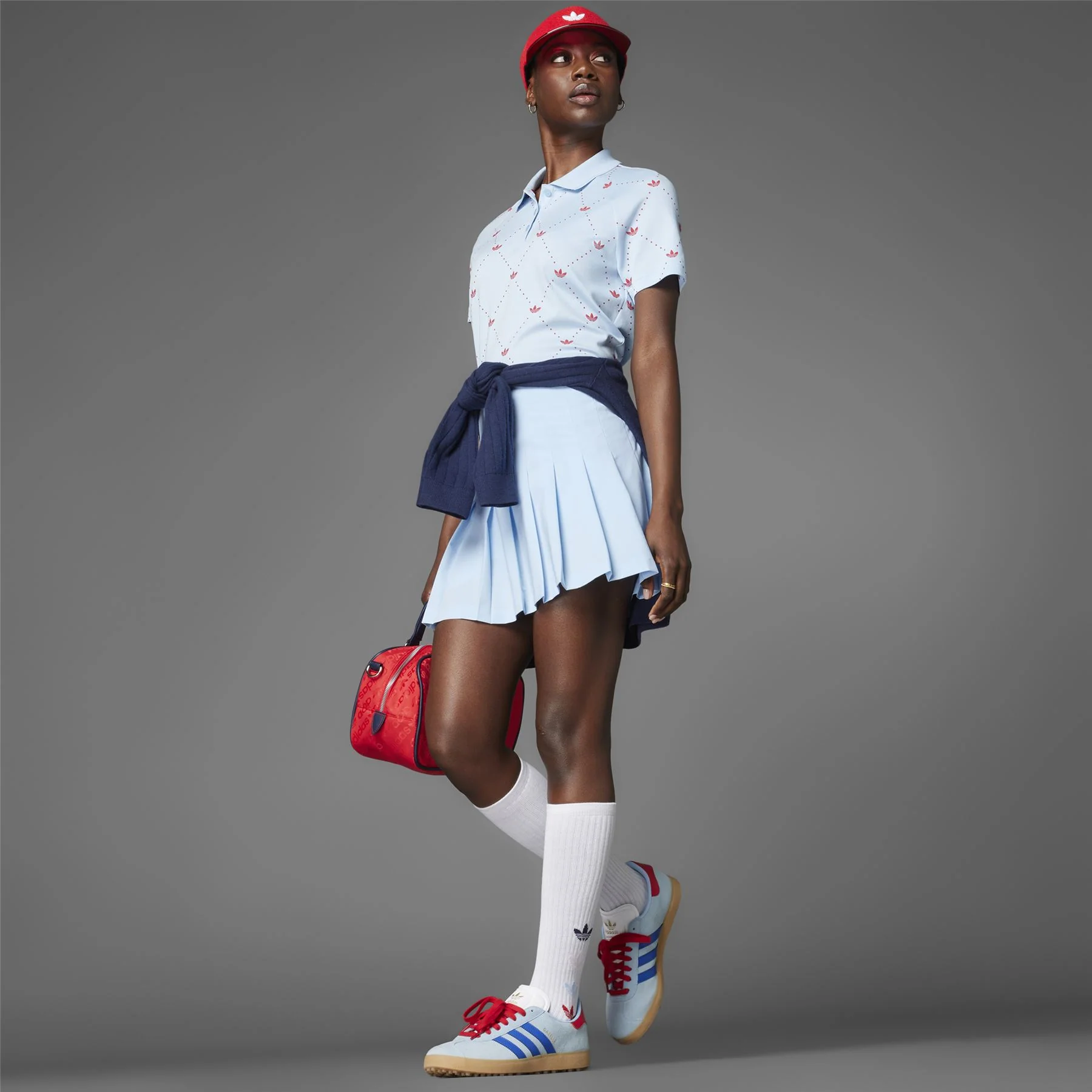 Womens Printed Trefoil Polo Clear Sky/Better Scarlet - Image 5