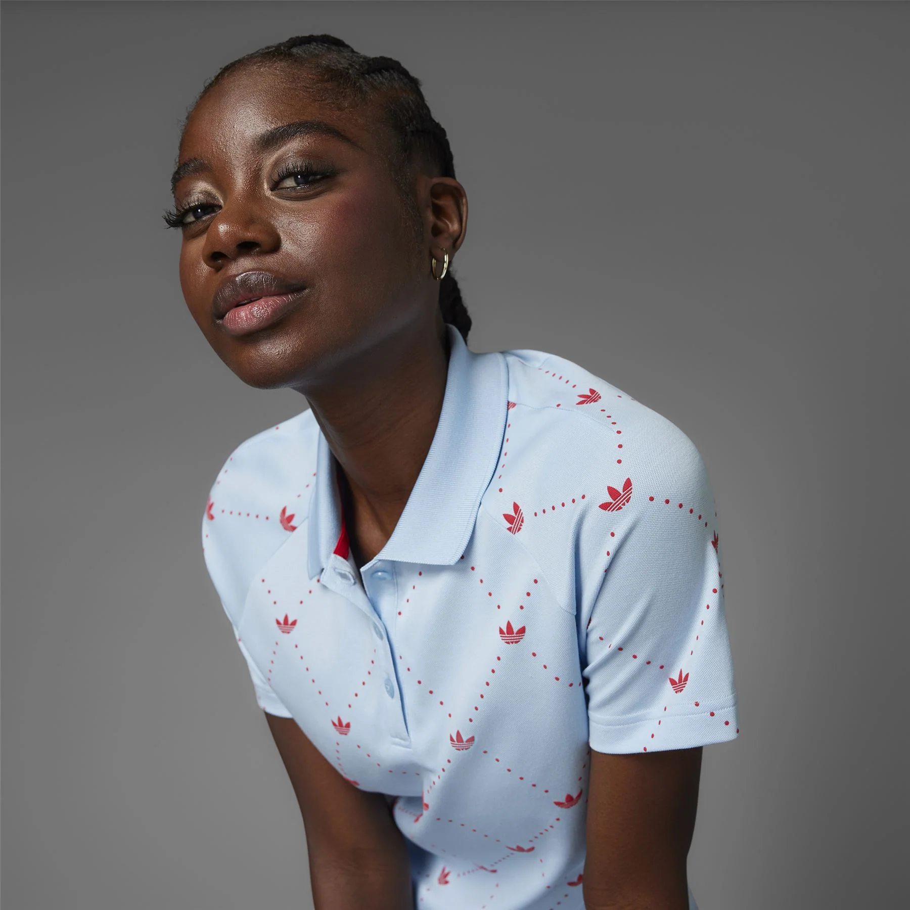 Womens Printed Trefoil Polo Clear Sky/Better Scarlet - Image 6