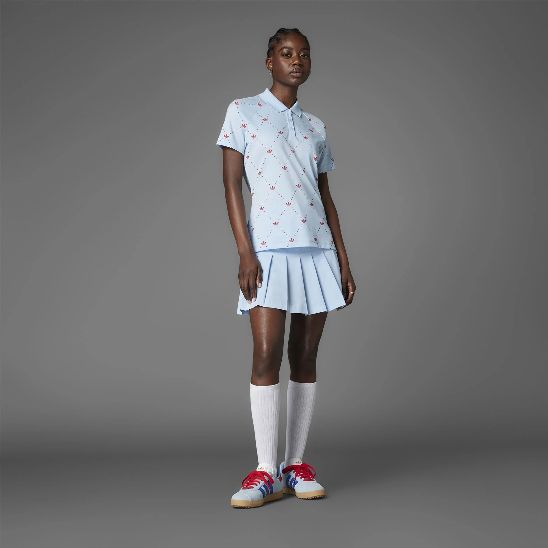 Womens Printed Trefoil Polo Clear Sky/Better Scarlet - Image 7